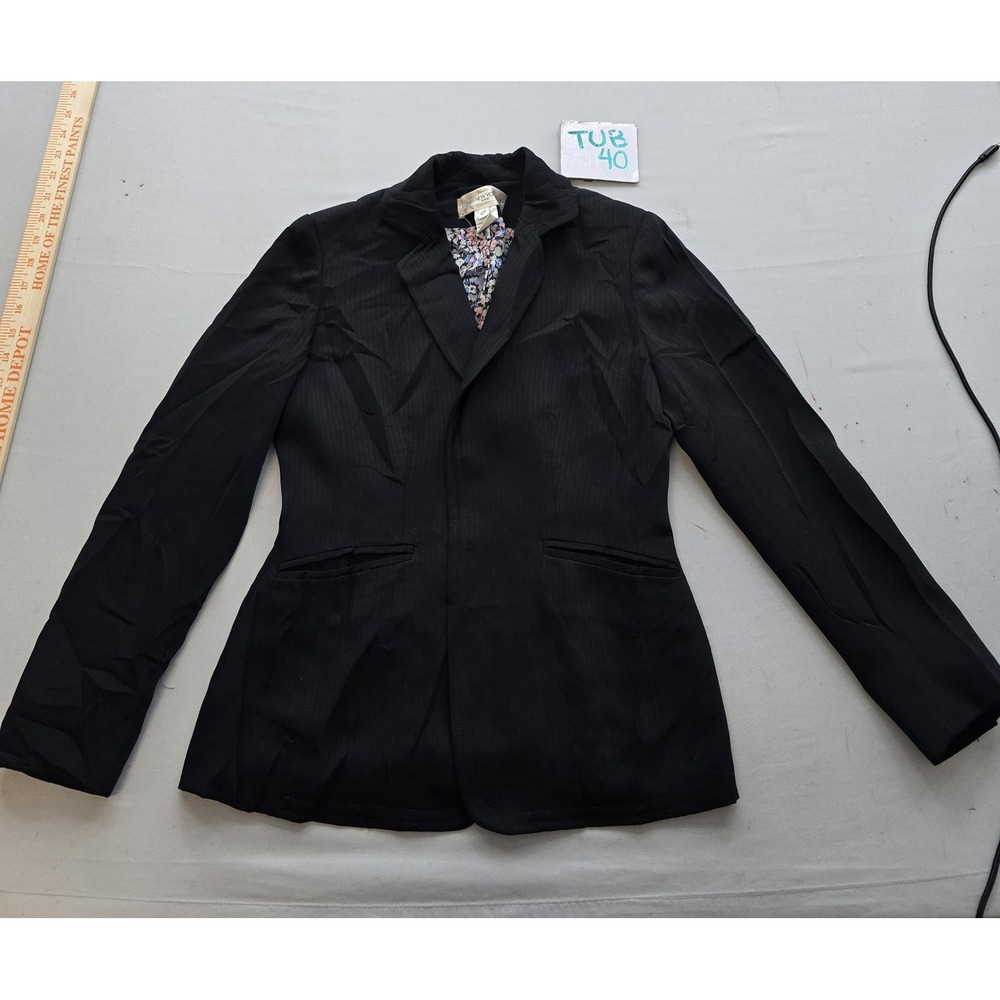 Jones New York Petite Black Herringbone Blazer Floral Lining Size 2P